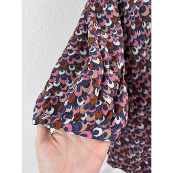 Boden women's 16 patterned 3/4 sleeve v-neck peasant blouse flowy pink navy - Picture 4 of 8